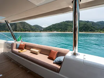 Deck of Sailuxe - Gloria, a Lagoon Sixty 5 catamaran at Castellammare del Golfo, Italy