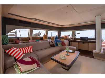Salon of Sailuxe - Gloria, a Lagoon Sixty 5 catamaran at Castellammare del Golfo, Italy