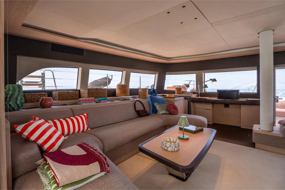 Salon of Sailuxe - Gloria, a Lagoon Sixty 5 catamaran at Castellammare del Golfo, Italy