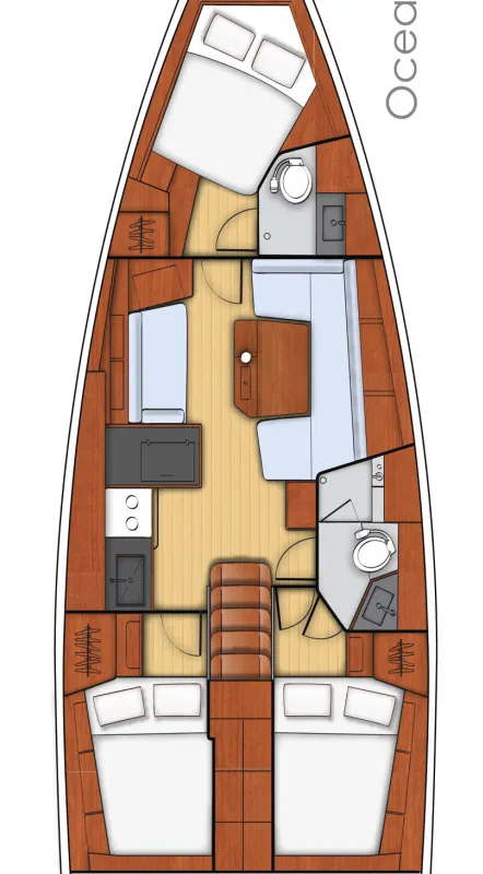 Floor plan of Theresa, a Beneteau Oceanis 41.1 sailboat at Tonnarella, Italy
