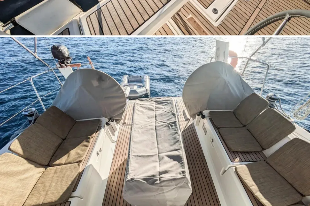 Deck of Beneteau Oceanis 41.1, a sailboat at Portimão, Portugal