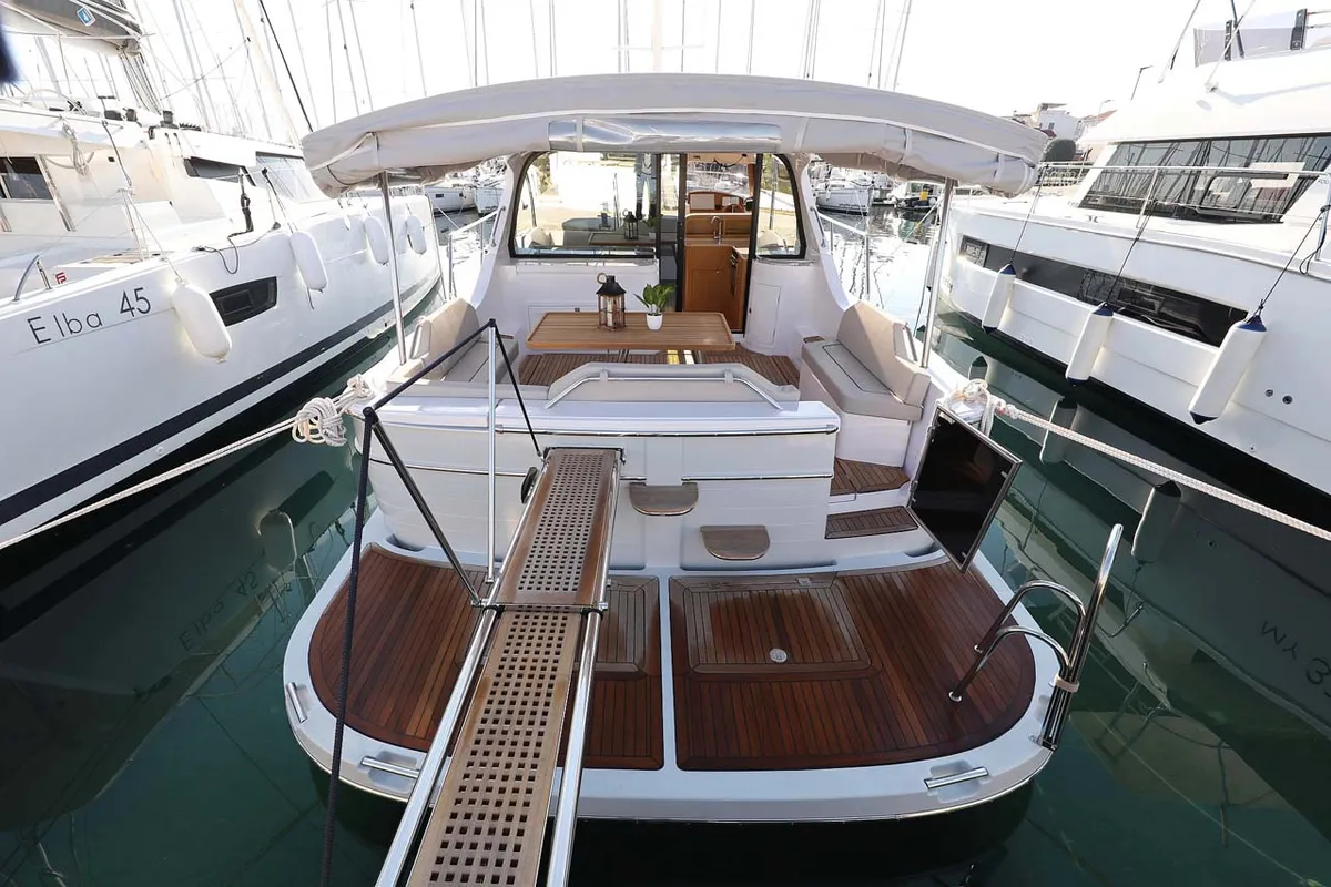 Deck of Adriana, a SAS - Vektor Adriana 44 motor yacht at Grad Biograd na Moru, Croatia