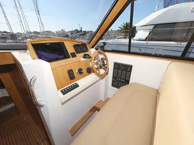 Cockpit of Adriana, a SAS - Vektor Adriana 44 motor yacht at Grad Biograd na Moru, Croatia