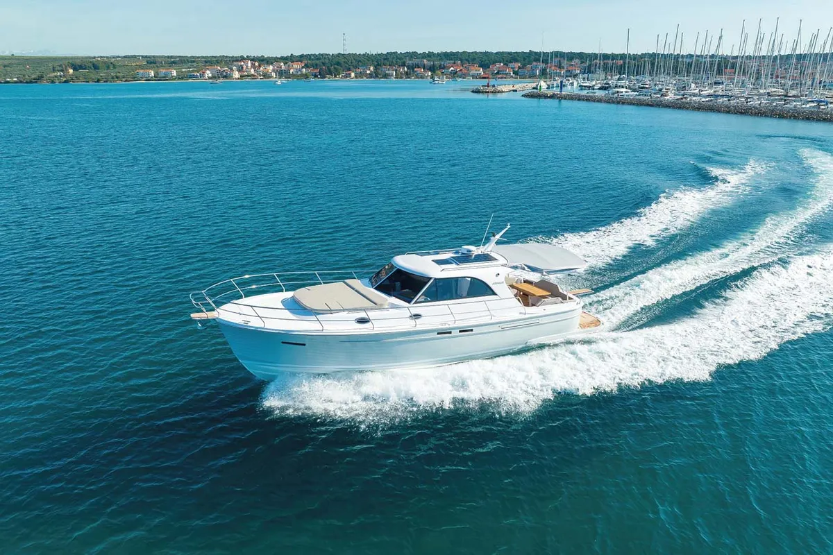 Exterior view of Adriana, a SAS - Vektor Adriana 44 motor yacht at Grad Biograd na Moru, Croatia