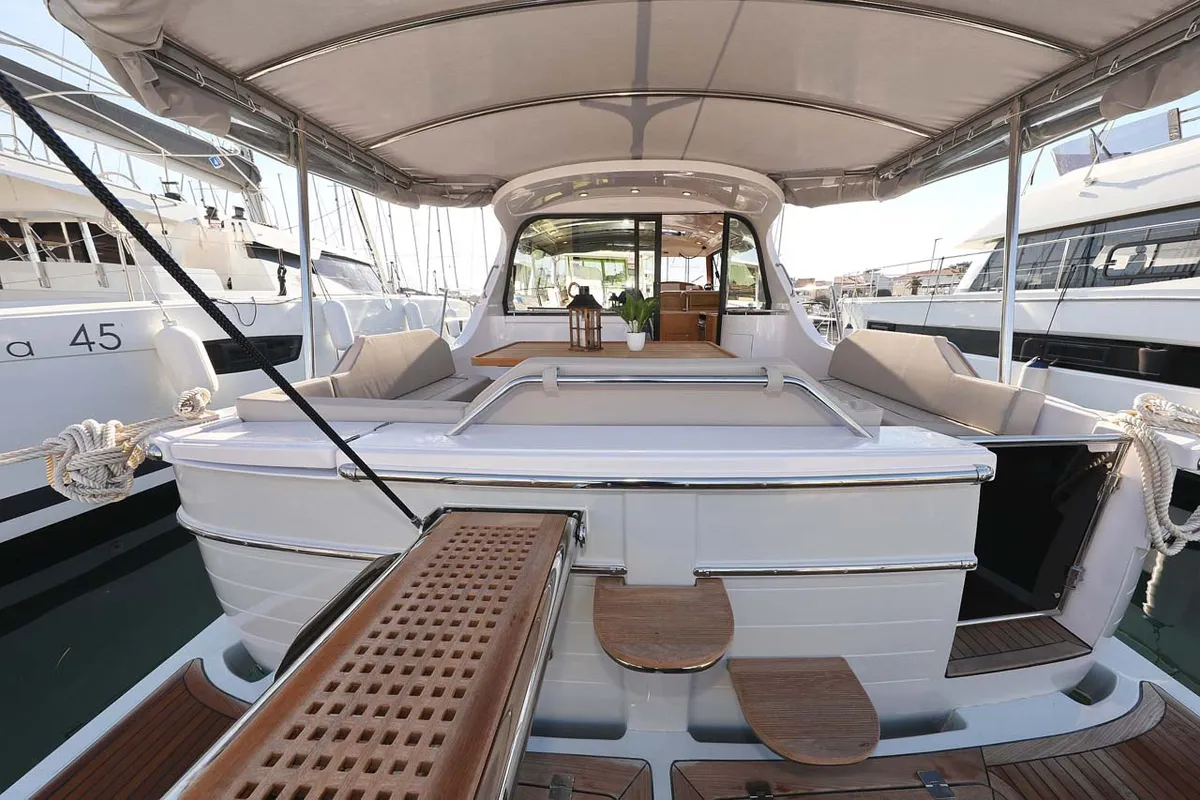 Deck of Adriana, a SAS - Vektor Adriana 44 motor yacht at Grad Biograd na Moru, Croatia