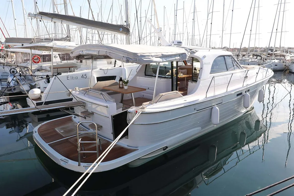 Exterior view of Adriana, a SAS - Vektor Adriana 44 motor yacht at Grad Biograd na Moru, Croatia
