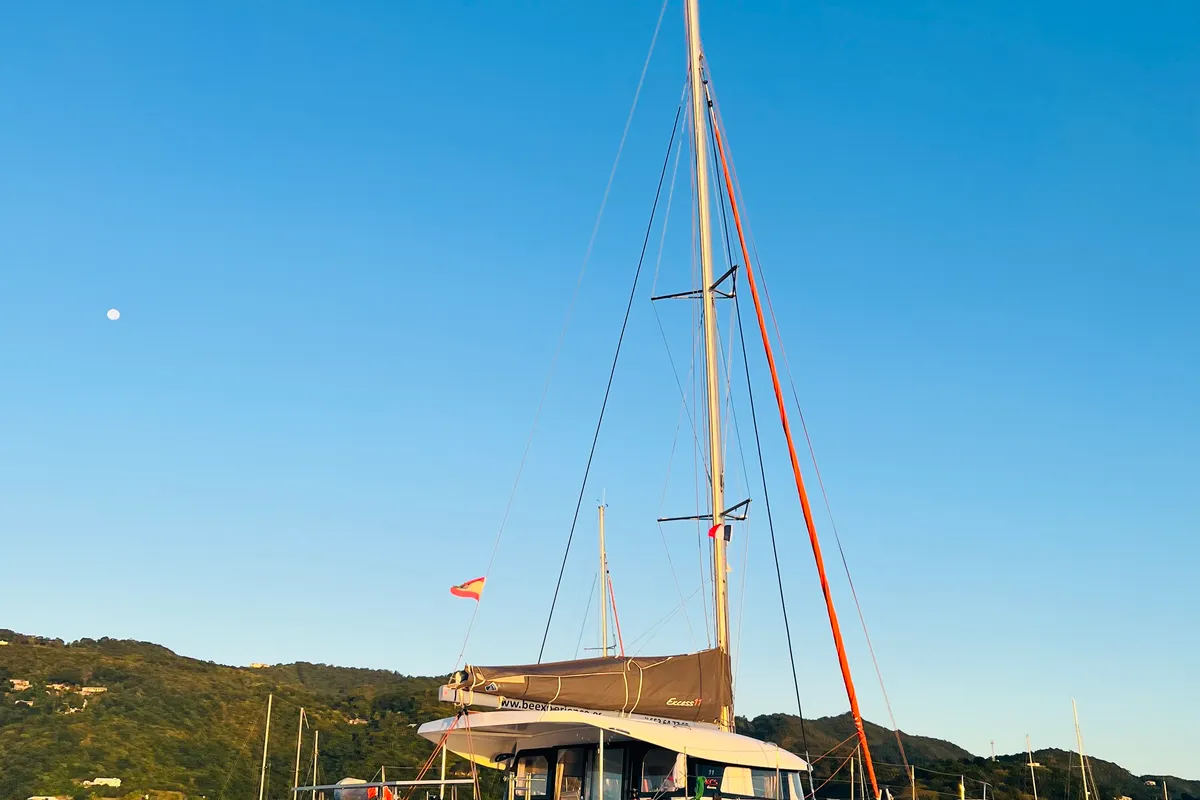 Exterior view of ONE Denia CREWED, a Excess 11 catamaran at Dénia, Spain