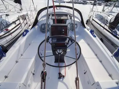 Cockpit of Poganckie Kepy, a Northman Maxus 33.1 RS sailboat at Sztynort, Poland
