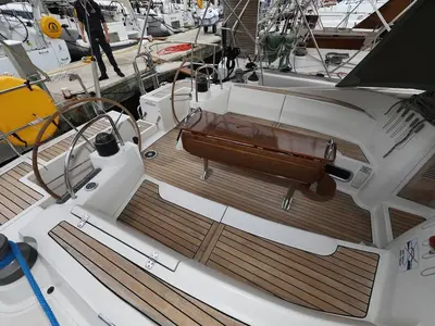 Deck of Jam Session, a Delphia 47 sailboat at Gdańsk, Poland