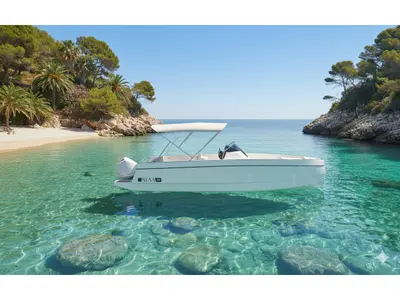 Nuva, a Nuva M8 motorboat at Sitges, Spain