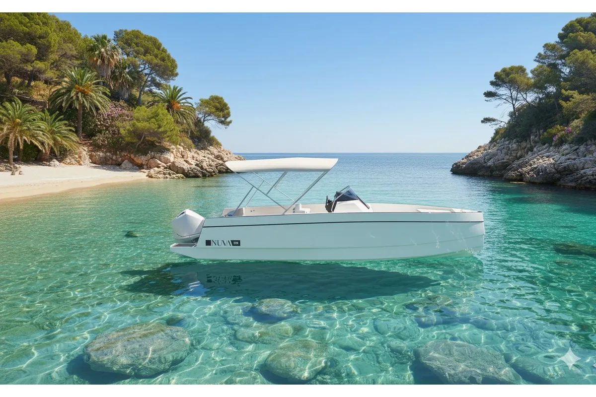 Nuva, a Nuva M8 motorboat at Sitges, Spain
