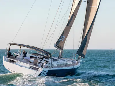 Exterior view of Jeroboam, a Dufour 470 sailboat at Salerno, Italy