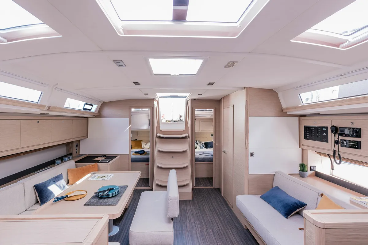 Salon of Jeroboam, a Dufour 470 sailboat at Salerno, Italy