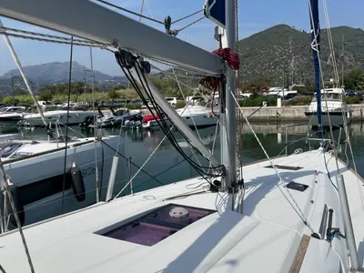Deck of Olga, a Jeanneau Sun Odyssey 439 sailboat at Salerno, Italy