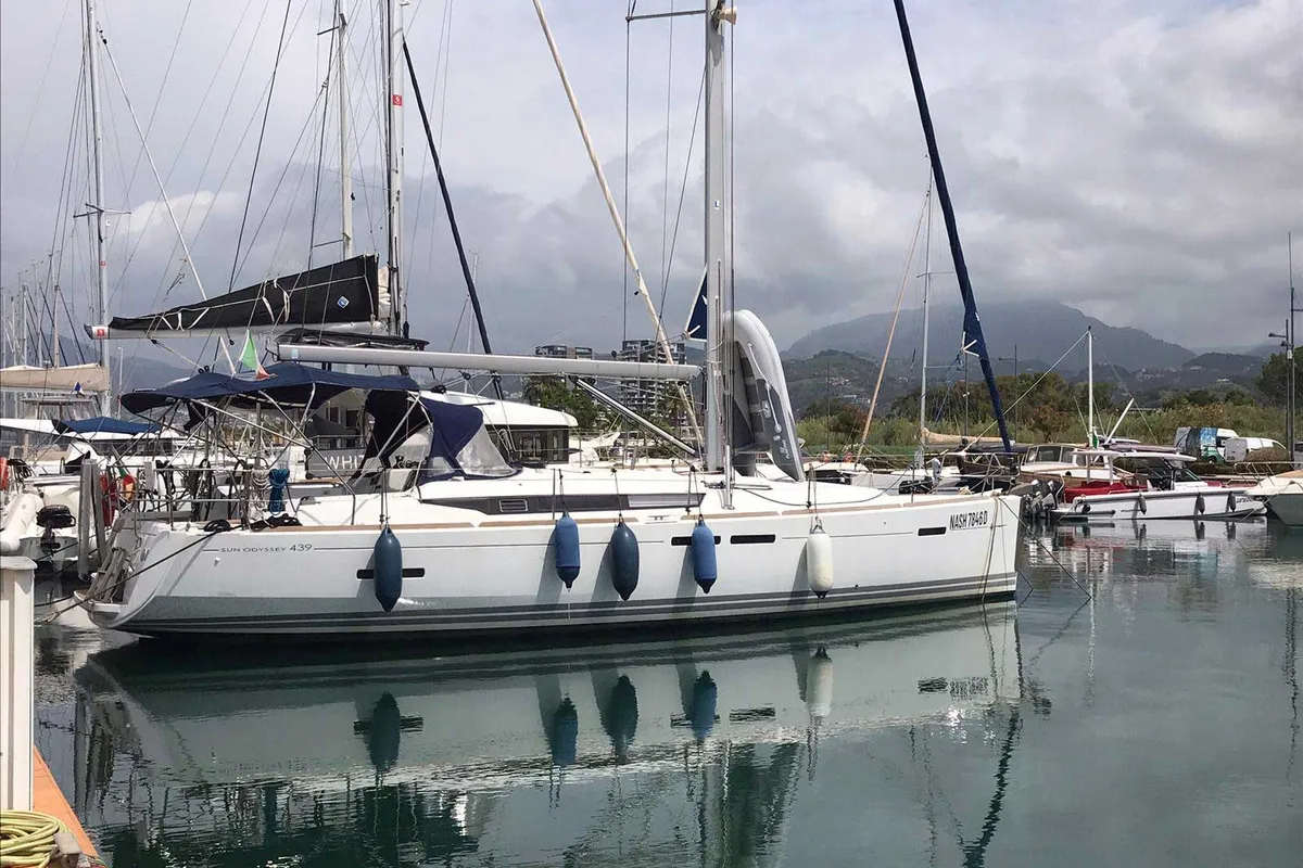 Olga, a Jeanneau Sun Odyssey 439 sailboat at Salerno, Italy