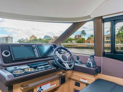 Cockpit of Prestige 460, a Jeanneau Prestige 460 Fly motor yacht at Grad Pula, Croatia