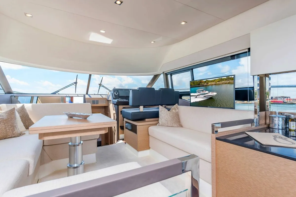 Salon of Prestige 460, a Jeanneau Prestige 460 Fly motor yacht at Grad Pula, Croatia