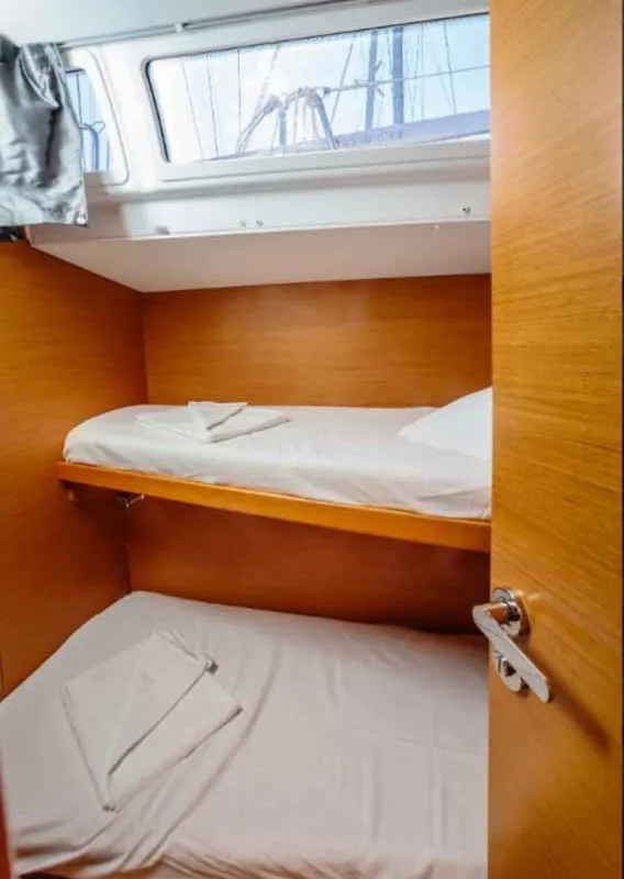 Cabin on Kalos, a Jeanneau Sun Odyssey 519 sailboat at Tropea, Italy