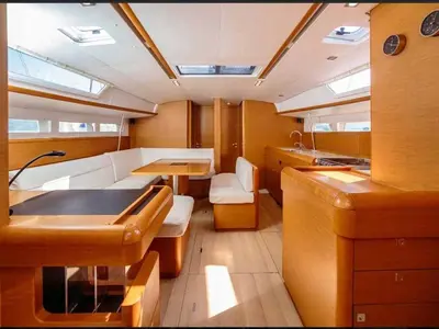 Salon of Kalos, a Jeanneau Sun Odyssey 519 sailboat at Tropea, Italy