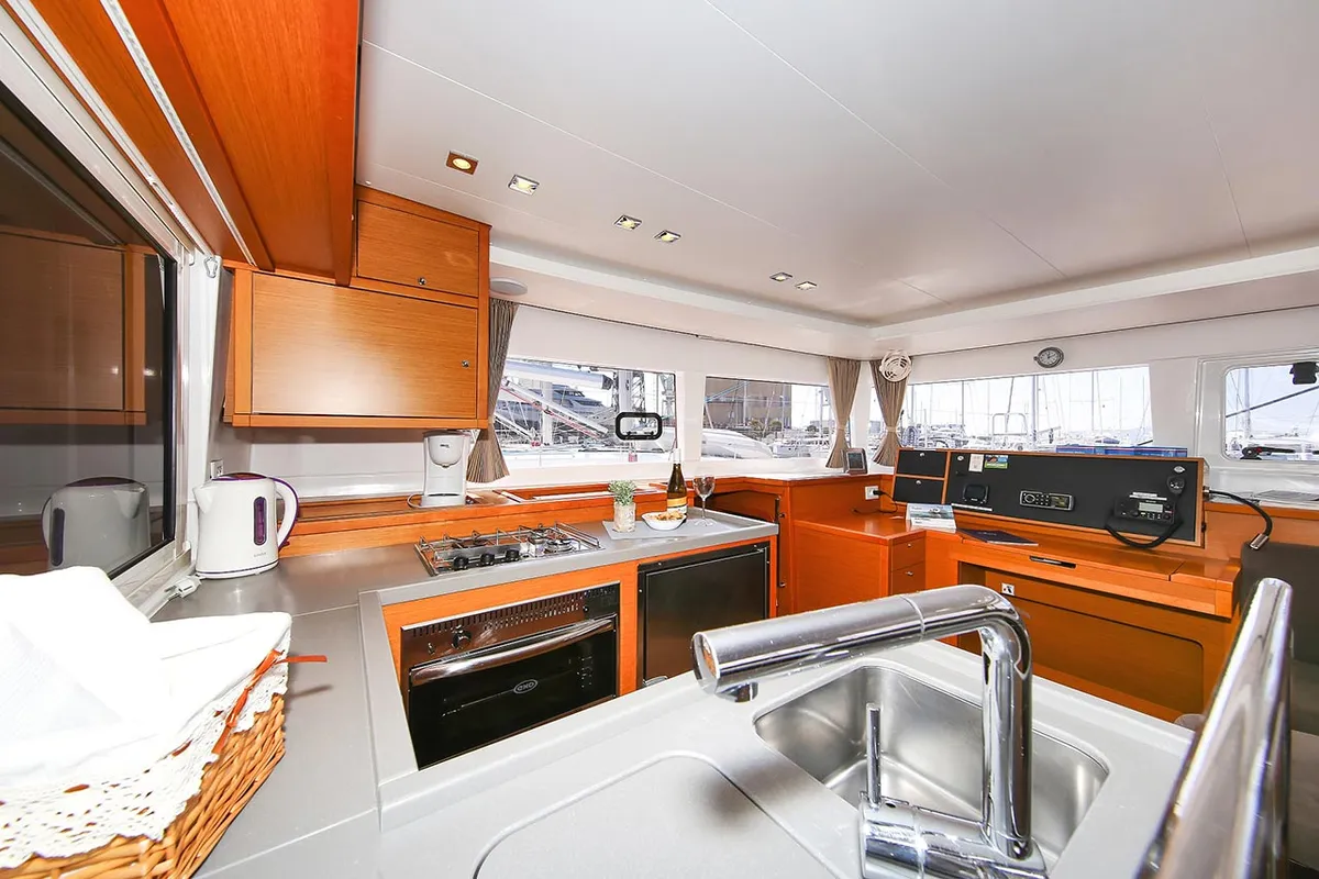Galley of Yara, a Lagoon 450 F catamaran at Kontokali, Greece