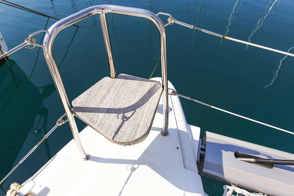 Deck of Yara, a Lagoon 450 F catamaran at Kontokali, Greece