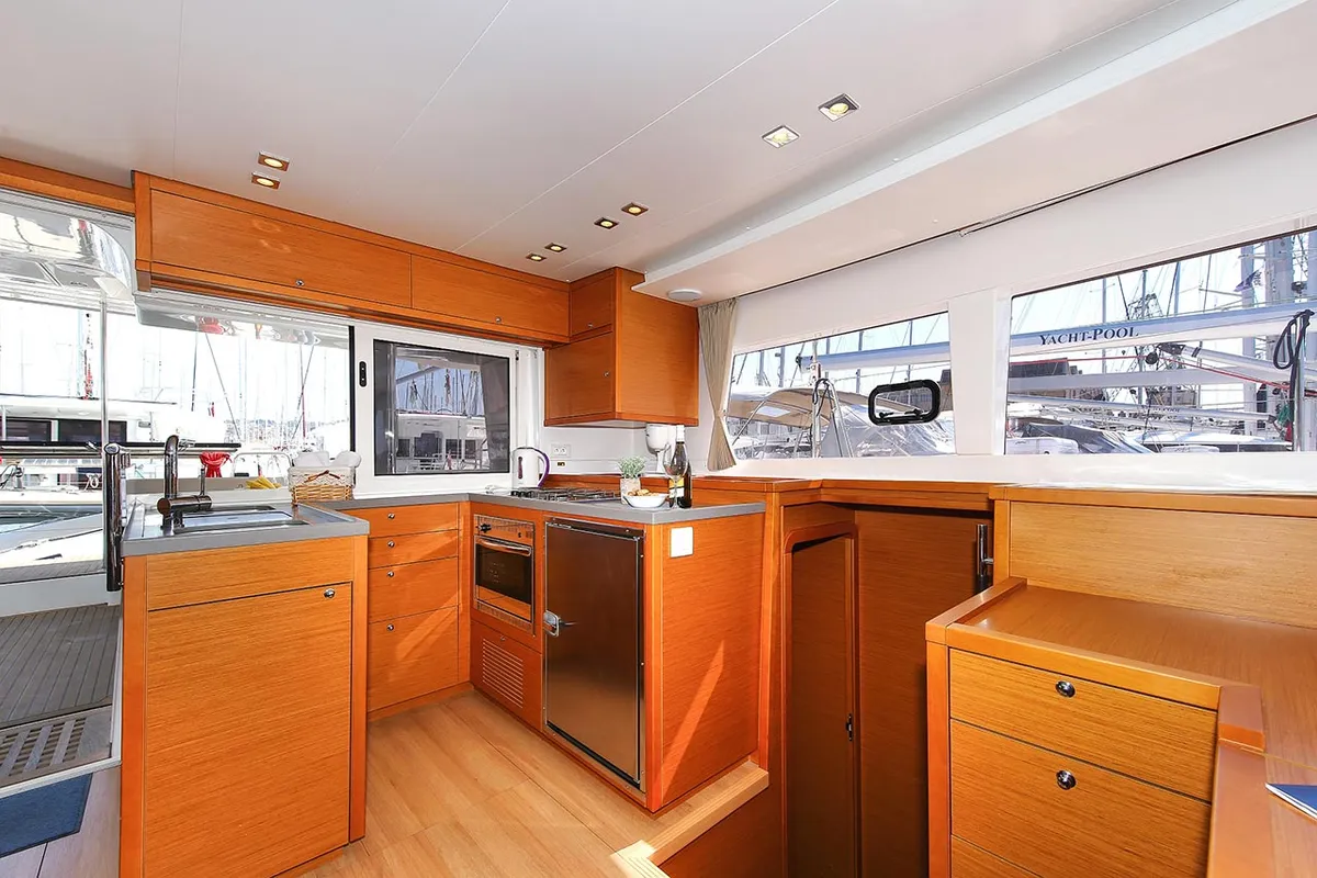 Galley of Yara, a Lagoon 450 F catamaran at Kontokali, Greece