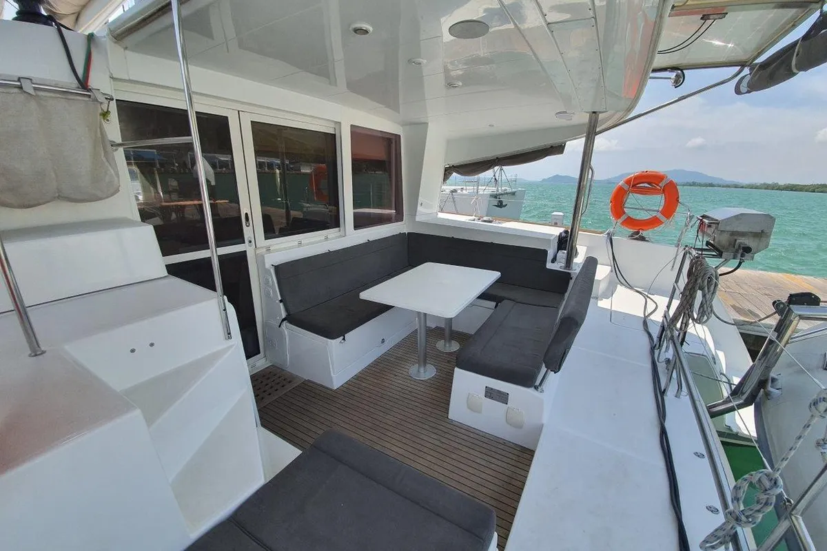 Deck of ToyBoy, a Lagoon 400 S2 catamaran at Mai Khao, Thailand
