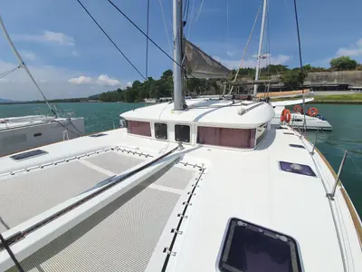 Deck of ToyBoy, a Lagoon 400 S2 catamaran at Mai Khao, Thailand
