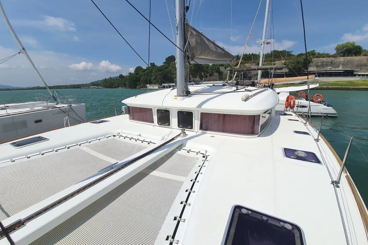Deck of ToyBoy, a Lagoon 400 S2 catamaran at Mai Khao, Thailand
