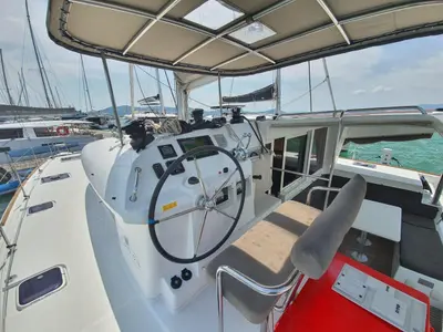 Cockpit of ToyBoy, a Lagoon 400 S2 catamaran at Mai Khao, Thailand