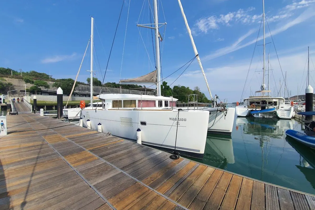 Exterior view of ToyBoy, a Lagoon 400 S2 catamaran at Mai Khao, Thailand
