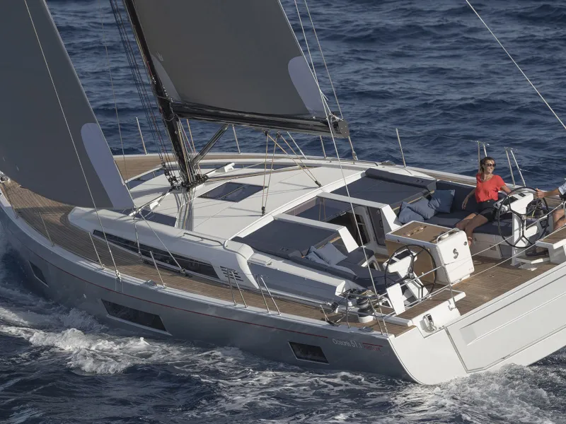 Deck of Mythodea, a Beneteau Oceanis 51.1 sailboat at Athens, Greece