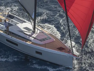 Exterior view of Mythodea, a Beneteau Oceanis 51.1 sailboat at Athens, Greece