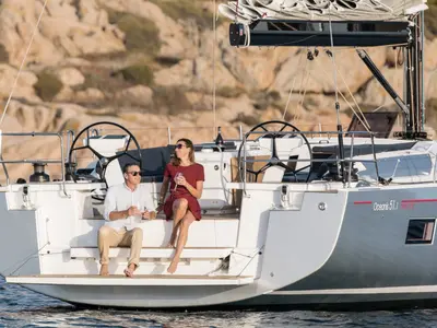 Deck of Mythodea, a Beneteau Oceanis 51.1 sailboat at Athens, Greece