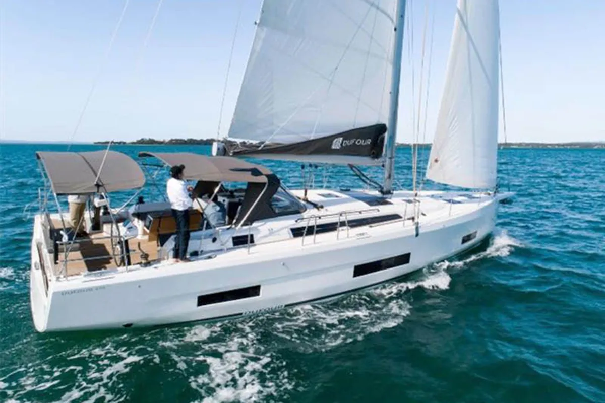 Exterior view of Avanti, a Dufour 470 sailboat at Grad Šibenik, Croatia