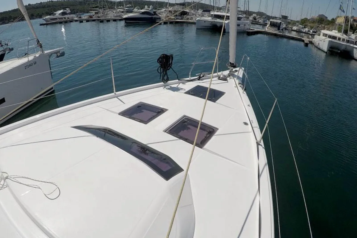 Deck of Avanti, a Dufour 470 sailboat at Grad Šibenik, Croatia