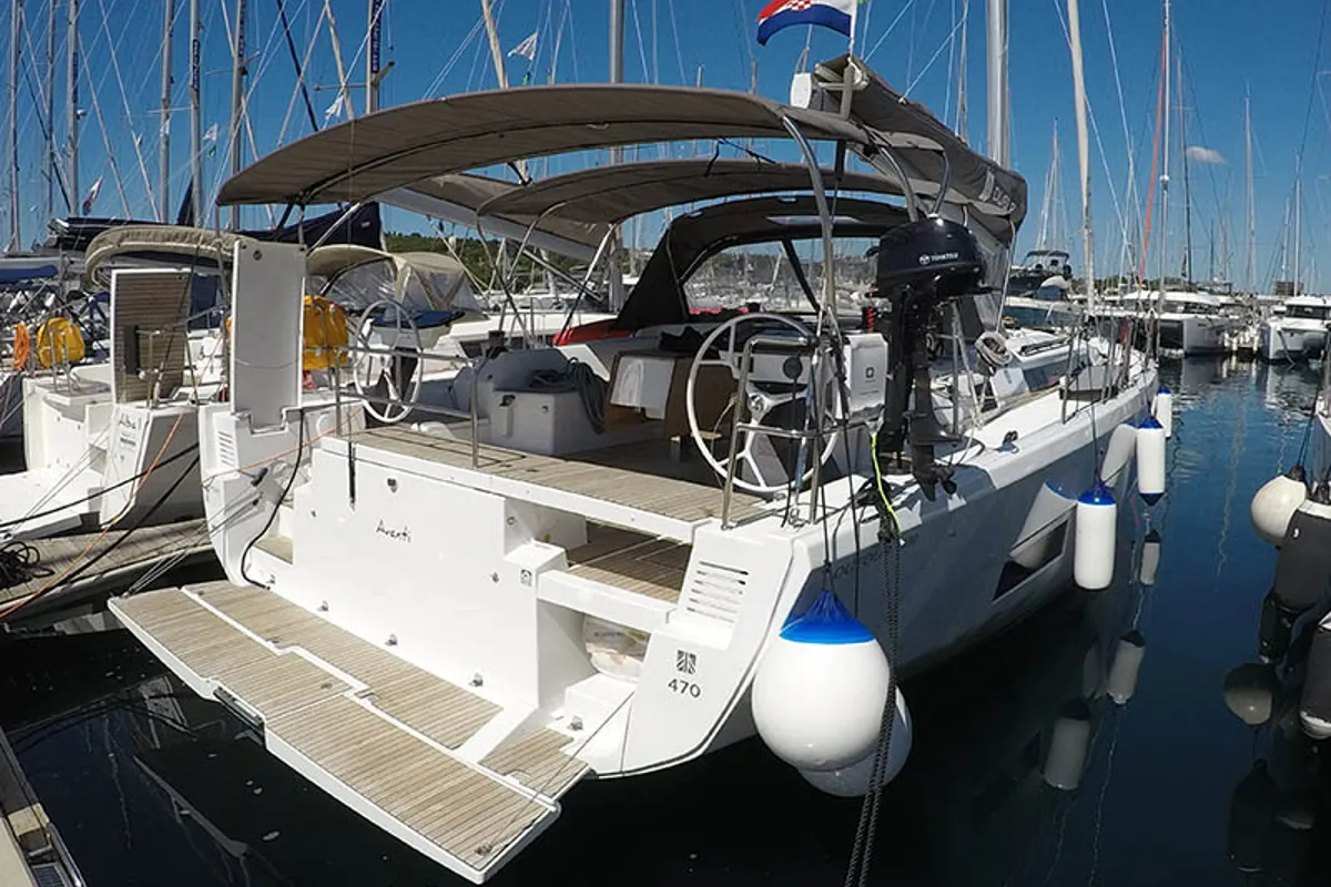 Deck of Avanti, a Dufour 470 sailboat at Grad Šibenik, Croatia