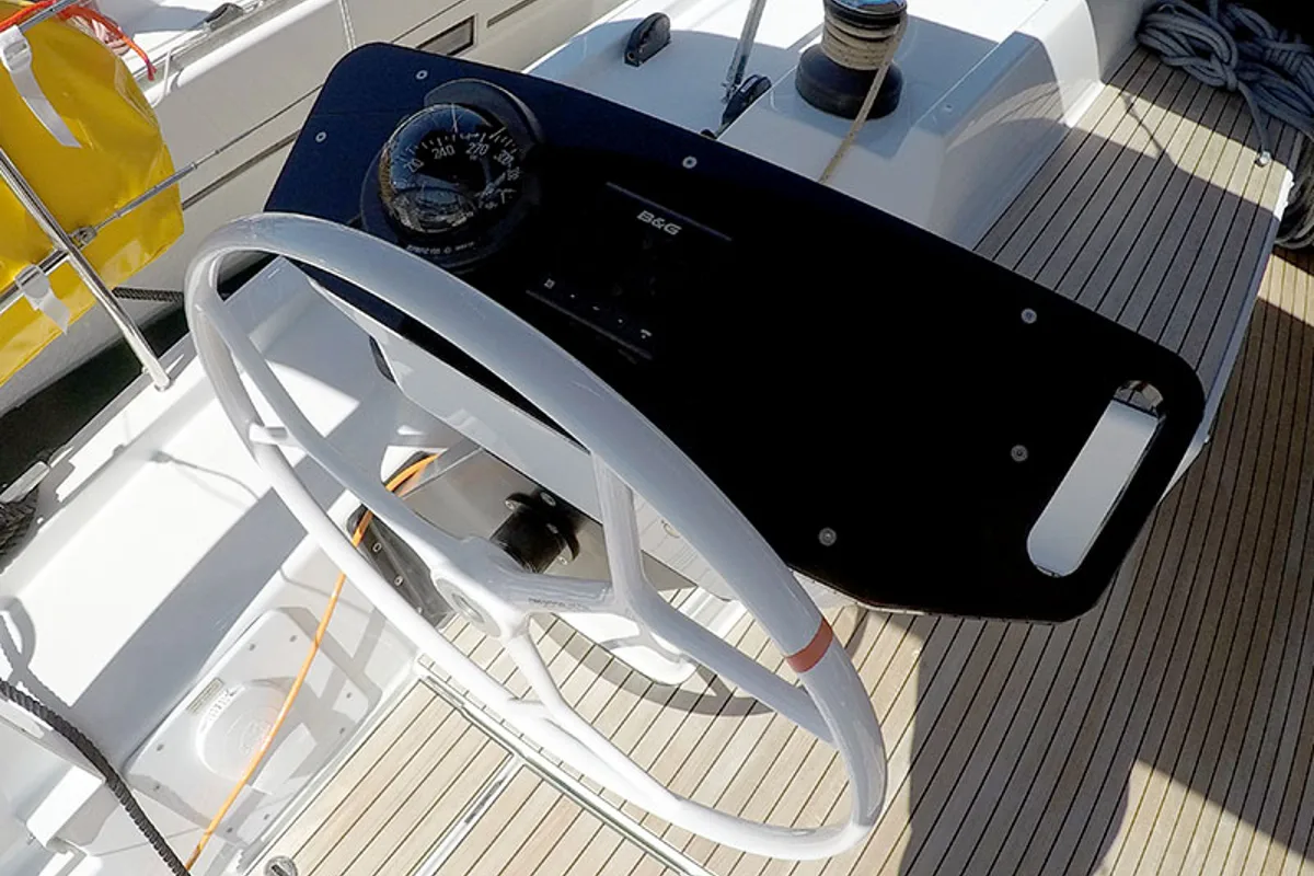 Cockpit of Avanti, a Dufour 470 sailboat at Grad Šibenik, Croatia