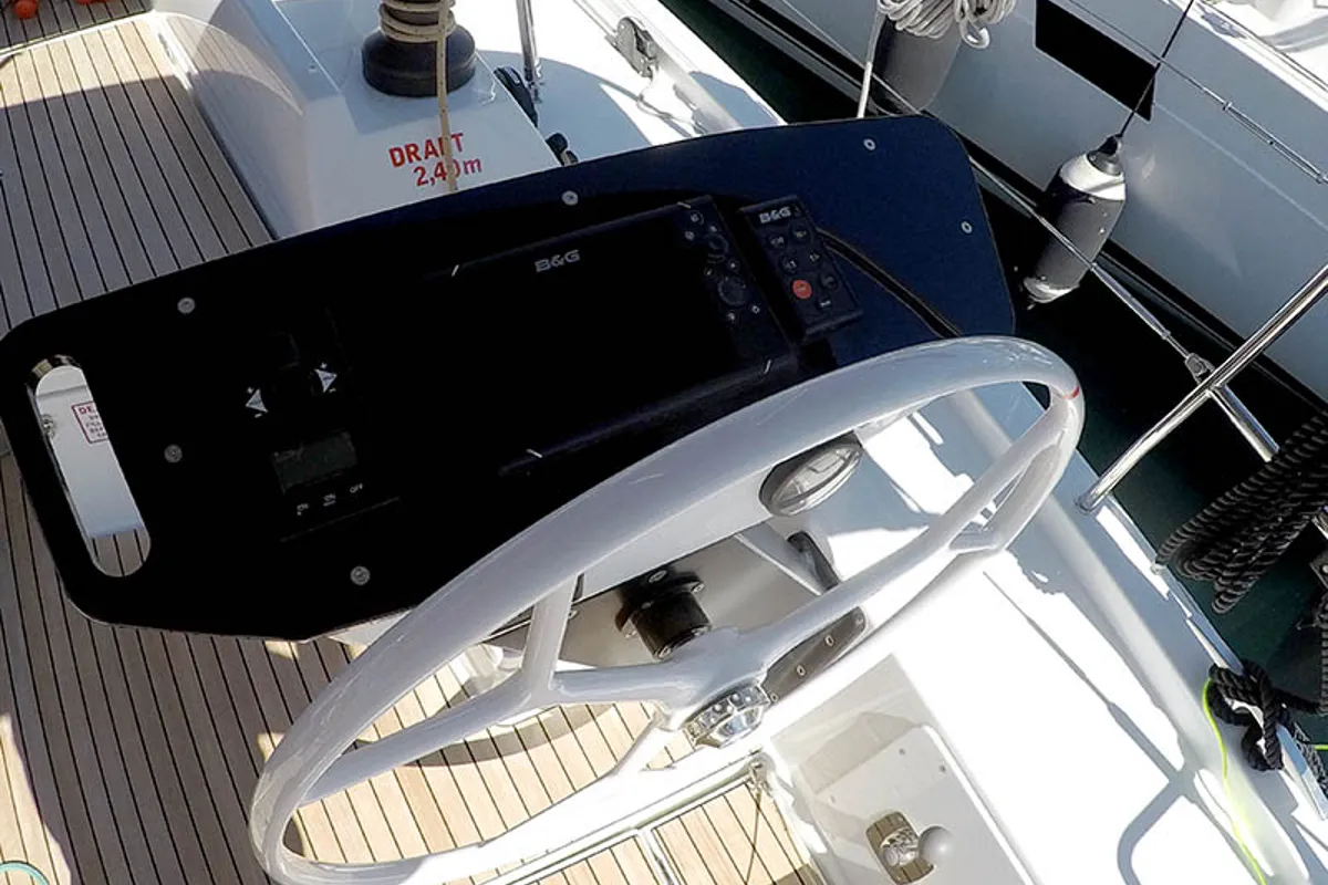 Cockpit of Avanti, a Dufour 470 sailboat at Grad Šibenik, Croatia