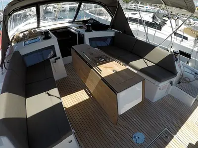 Deck of Avanti, a Dufour 470 sailboat at Grad Šibenik, Croatia