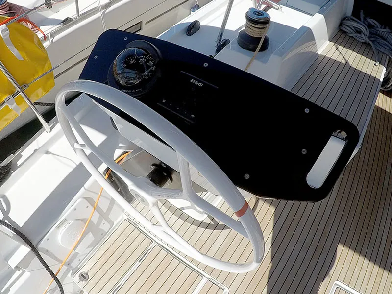Cockpit of Avanti, a Dufour 470 sailboat at Grad Šibenik, Croatia