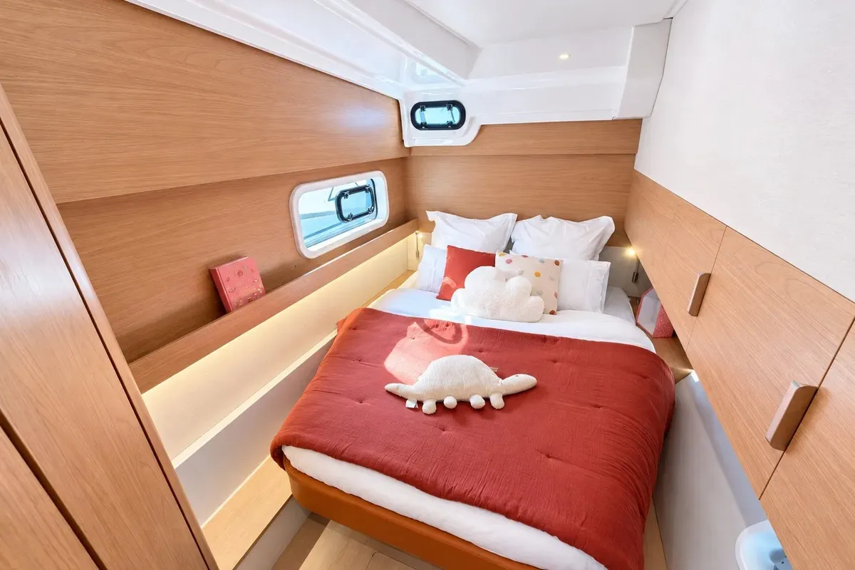 Head on El Lucky, a Bali Catspace catamaran at Lefkada, Greece