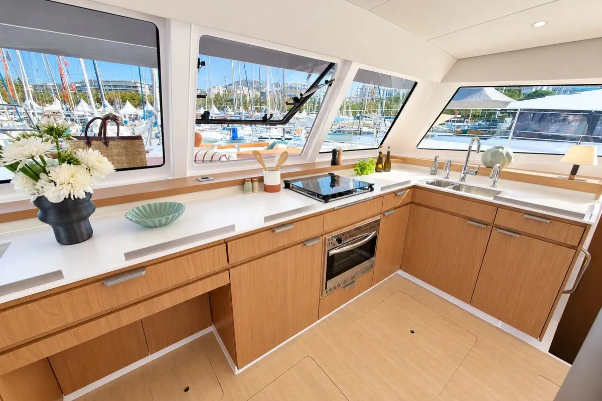 Galley of El Lucky, a Bali Catspace catamaran at Lefkada, Greece