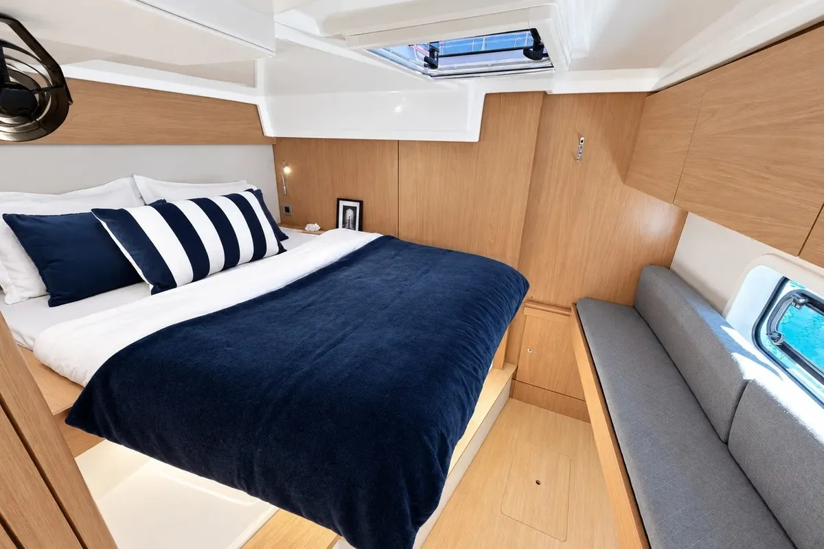 Cabin on El Lucky, a Bali Catspace catamaran at Lefkada, Greece