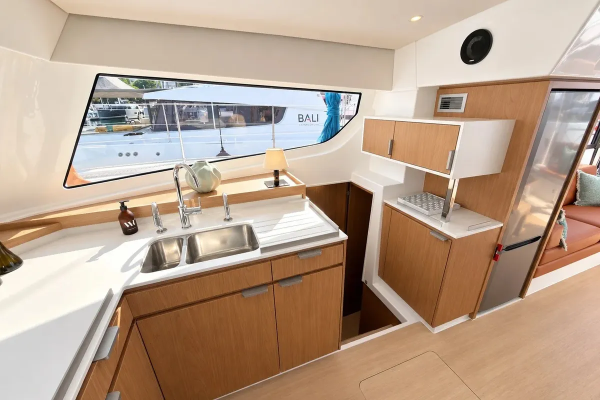 Cabin on El Lucky, a Bali Catspace catamaran at Lefkada, Greece