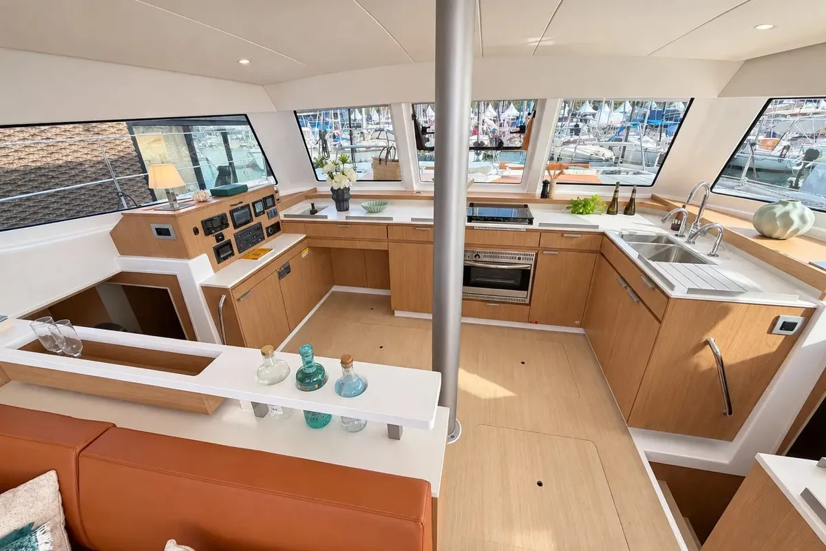 Galley of El Lucky, a Bali Catspace catamaran at Lefkada, Greece