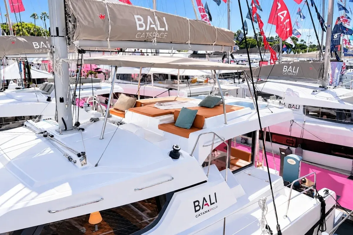 Exterior view of El Lucky, a Bali Catspace catamaran at Lefkada, Greece