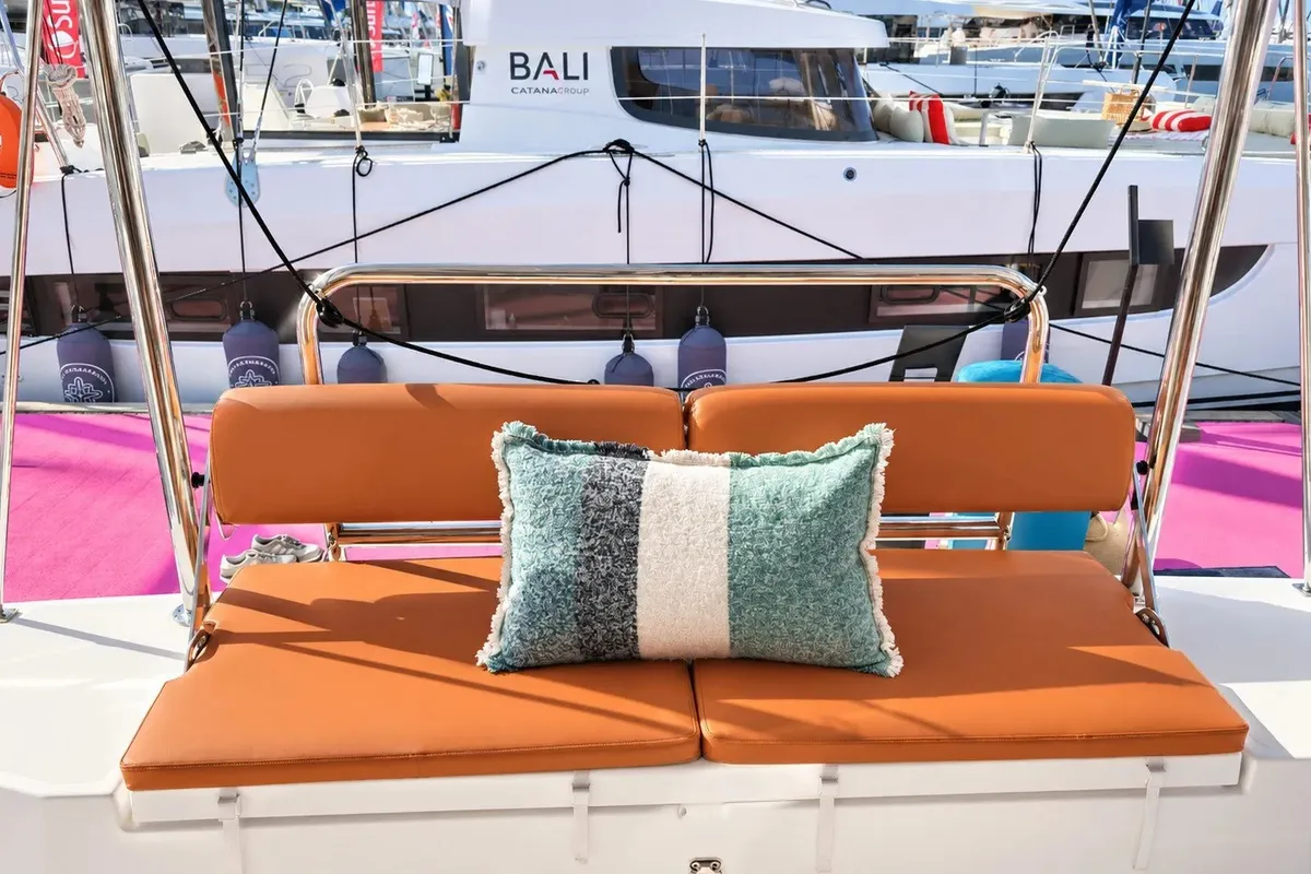 Deck of El Lucky, a Bali Catspace catamaran at Lefkada, Greece