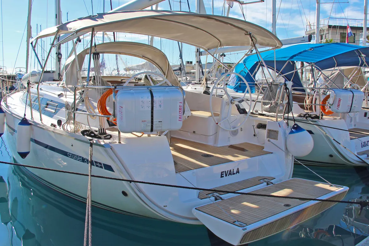 Deck of Evala, a Bavaria Cruiser 37 sailboat at Split, Croatia