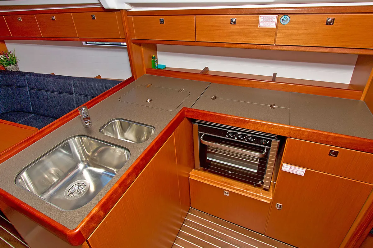 Galley of Evala, a Bavaria Cruiser 37 sailboat at Split, Croatia